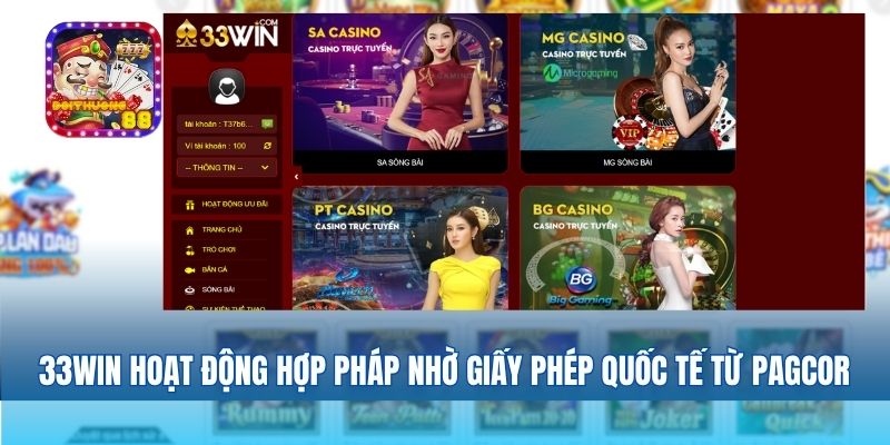 33win hoạt động hợp pháp nhờ giấy phép quốc tế từ PAGCOR